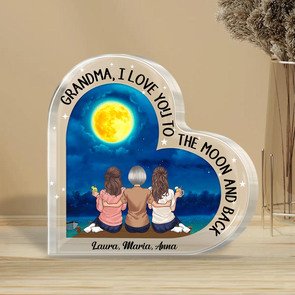 Moon And Back - Gift for mom, grandma - Personalized Custom Shaped Acrylic Plaque