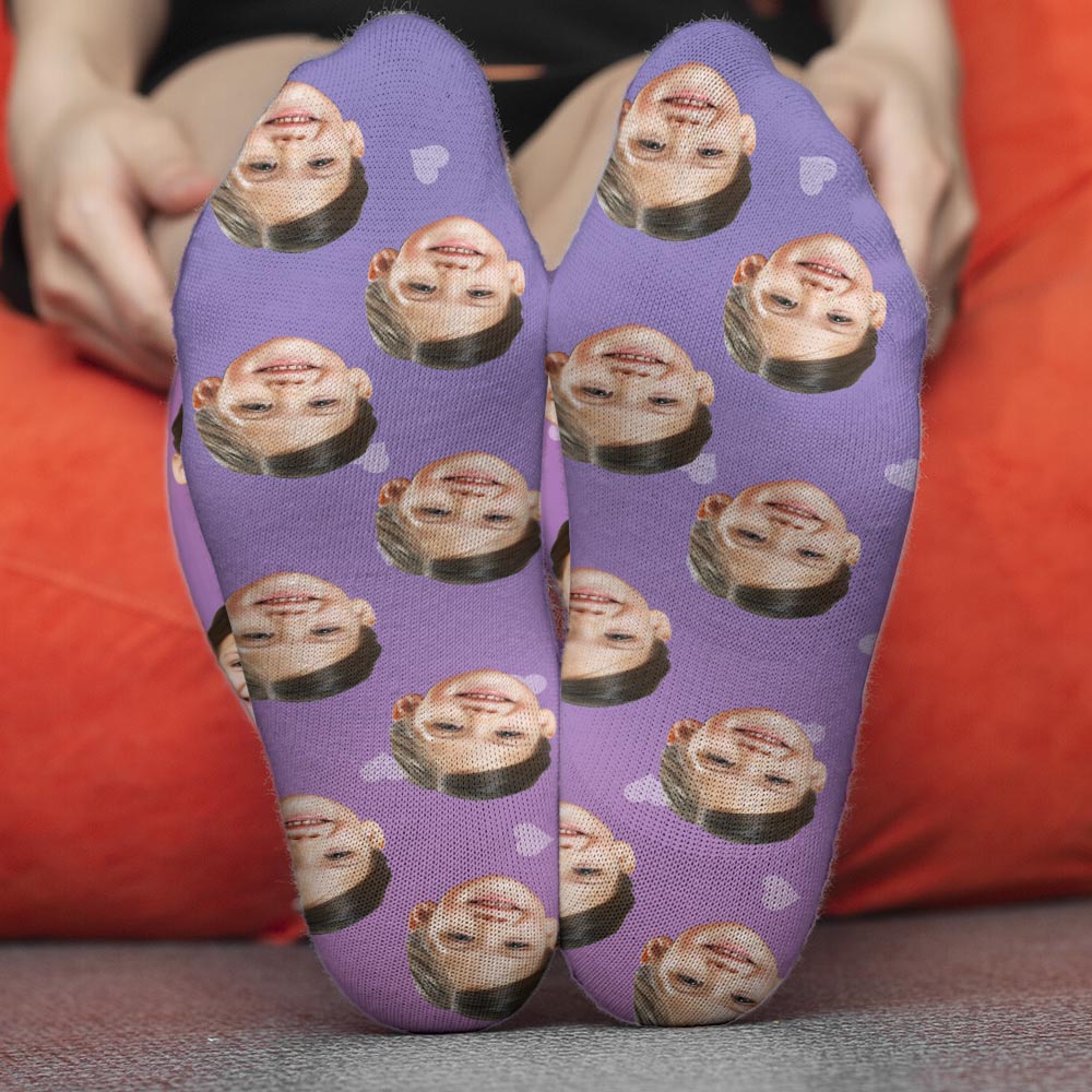 Custom Face Purple Pattern - Personalized Daughter Socks