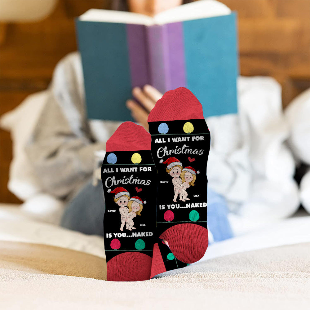 Tout ce que je veux pour Noël - Chaussettes personnalisées pour couples