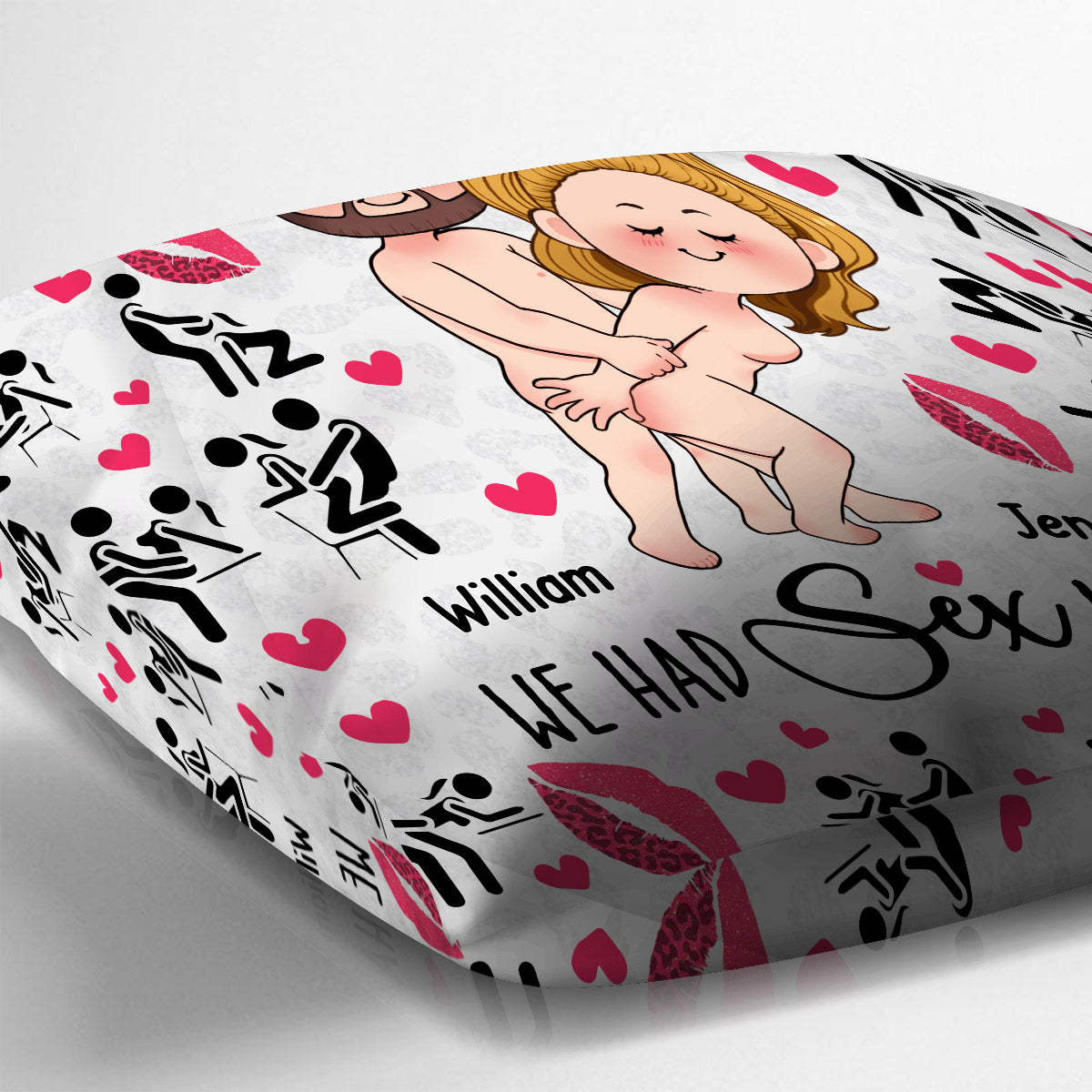 Nous avons fait l'amour ici et ici - Coussin décoratif personnalisé pour couple
