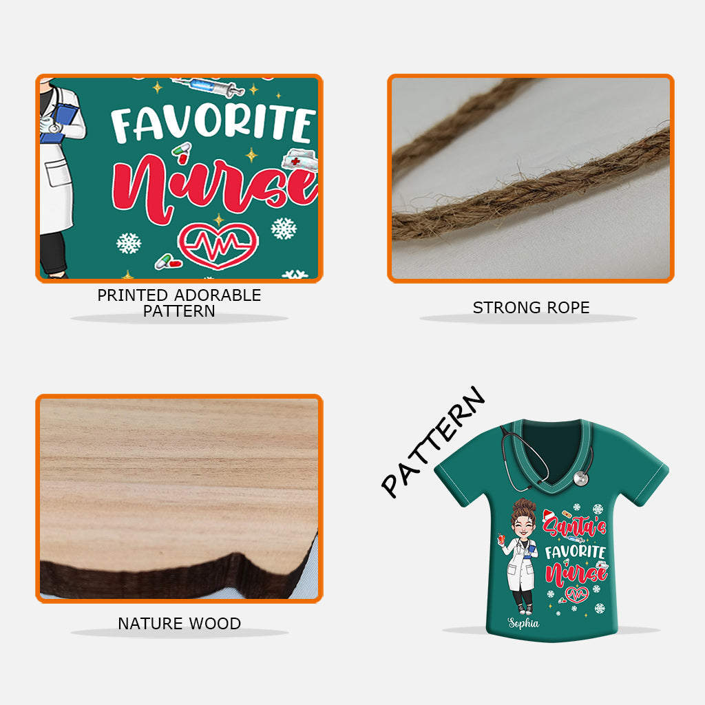 Infirmière préférée du Père Noël - Panneau en bois personnalisé en forme d'infirmière