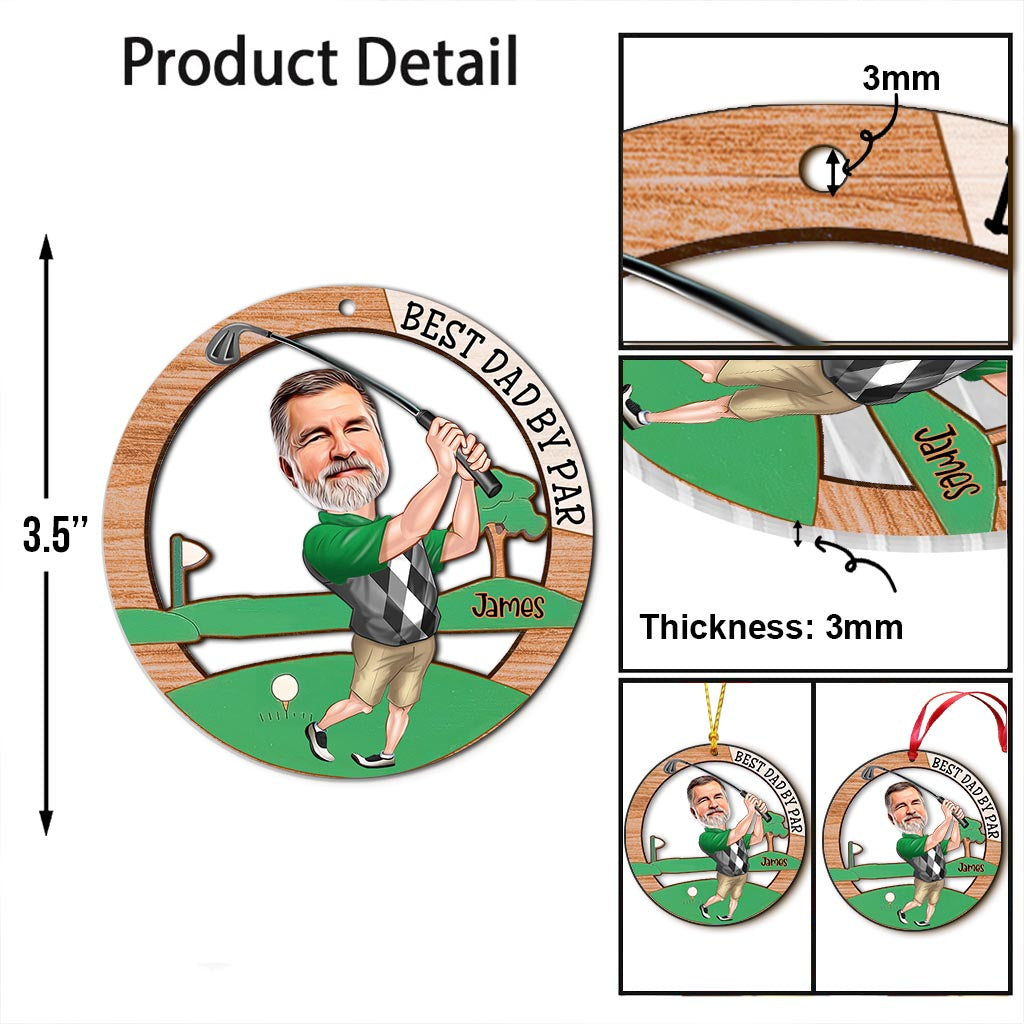 Meilleur papa selon le par - Cadeau de golf pour papa, mari, petit ami, lui - Ornement transparent personnalisé