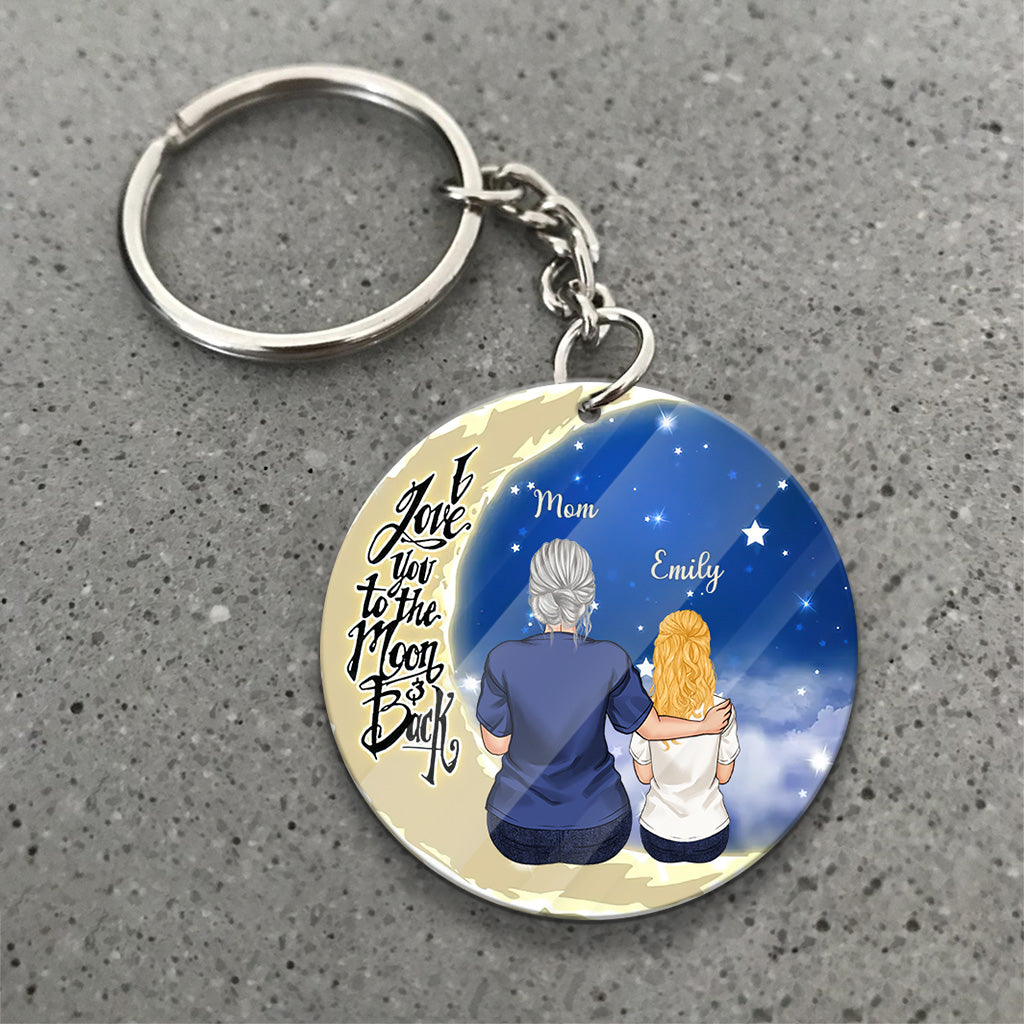 Aller et revenir de la Lune - Cadeau pour grand-mère, maman, papa, grand-père - Porte-clés personnalisé