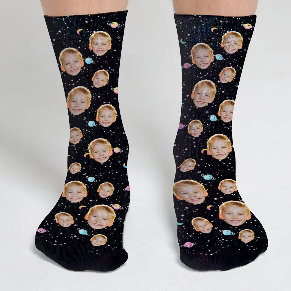 Chaussettes personnalisées pour petit-fils - Visage personnalisé Galaxy