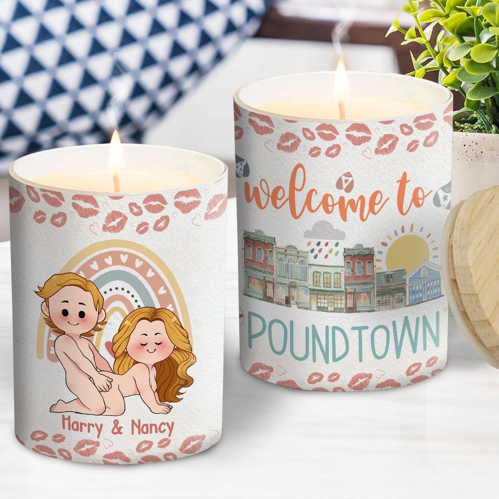 Bienvenue à Poundtown Inapproprié Adulte - Bougie personnalisée pour couple avec couvercle en bois