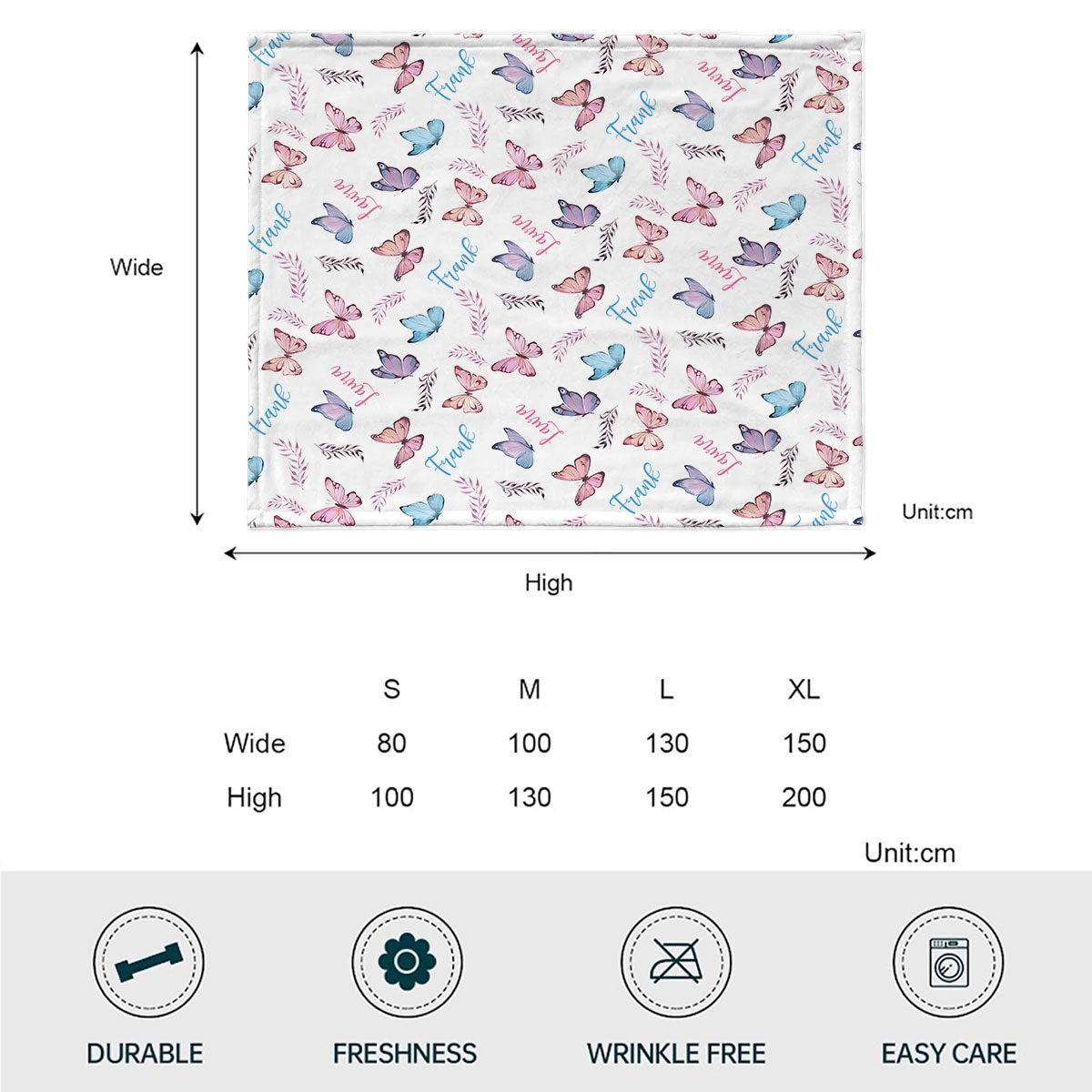 Couverture personnalisée pour couple avec papillon et prénom -