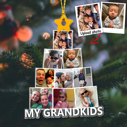 Photo Grandkids Christmas Tree - Gift for grandma - Personalized Transparent Ornament