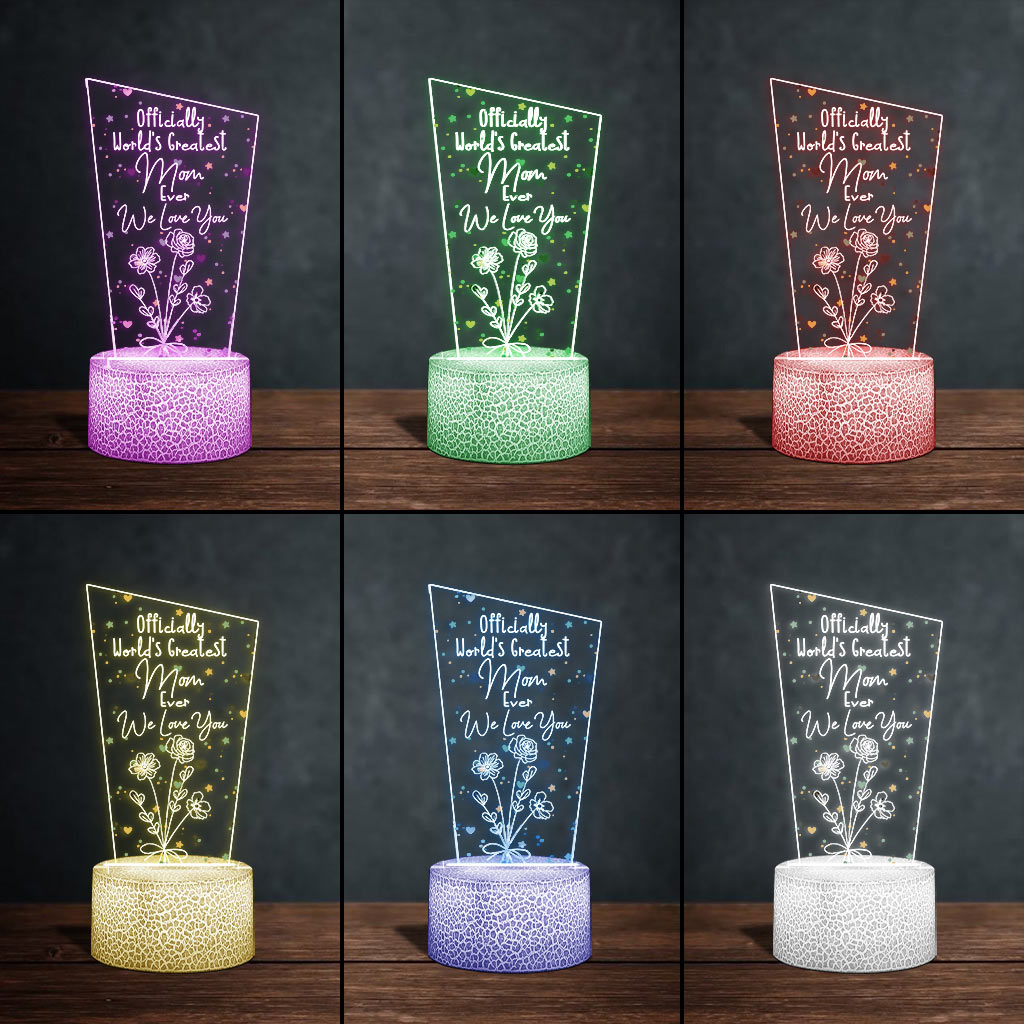 Officiellement la meilleure maman du monde ! – Cadeau pour maman, grand-père, mari, femme, grand-mère, papa – Plaque lumineuse personnalisée