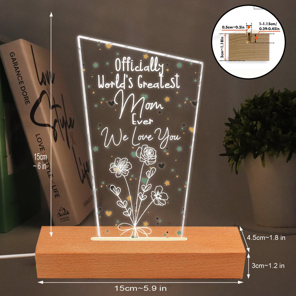 Officiellement la meilleure maman du monde ! – Cadeau pour maman, grand-père, mari, femme, grand-mère, papa – Plaque lumineuse personnalisée
