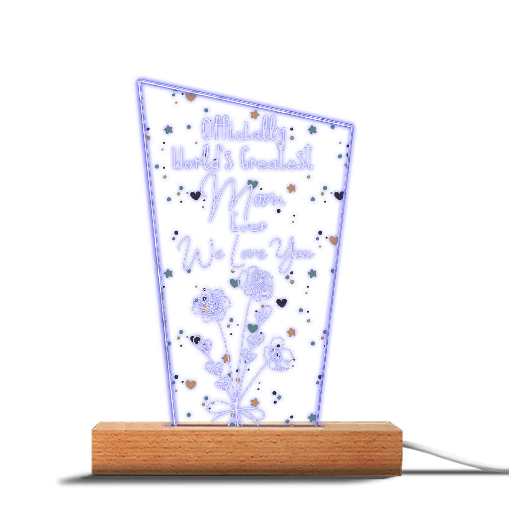 Officiellement la meilleure maman du monde ! – Cadeau pour maman, grand-père, mari, femme, grand-mère, papa – Plaque lumineuse personnalisée