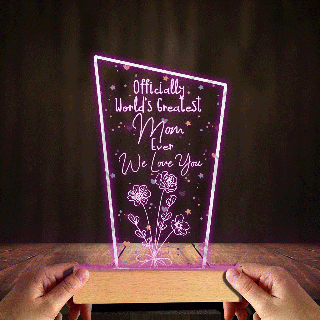 Officiellement la meilleure maman du monde ! – Cadeau pour maman, grand-père, mari, femme, grand-mère, papa – Plaque lumineuse personnalisée