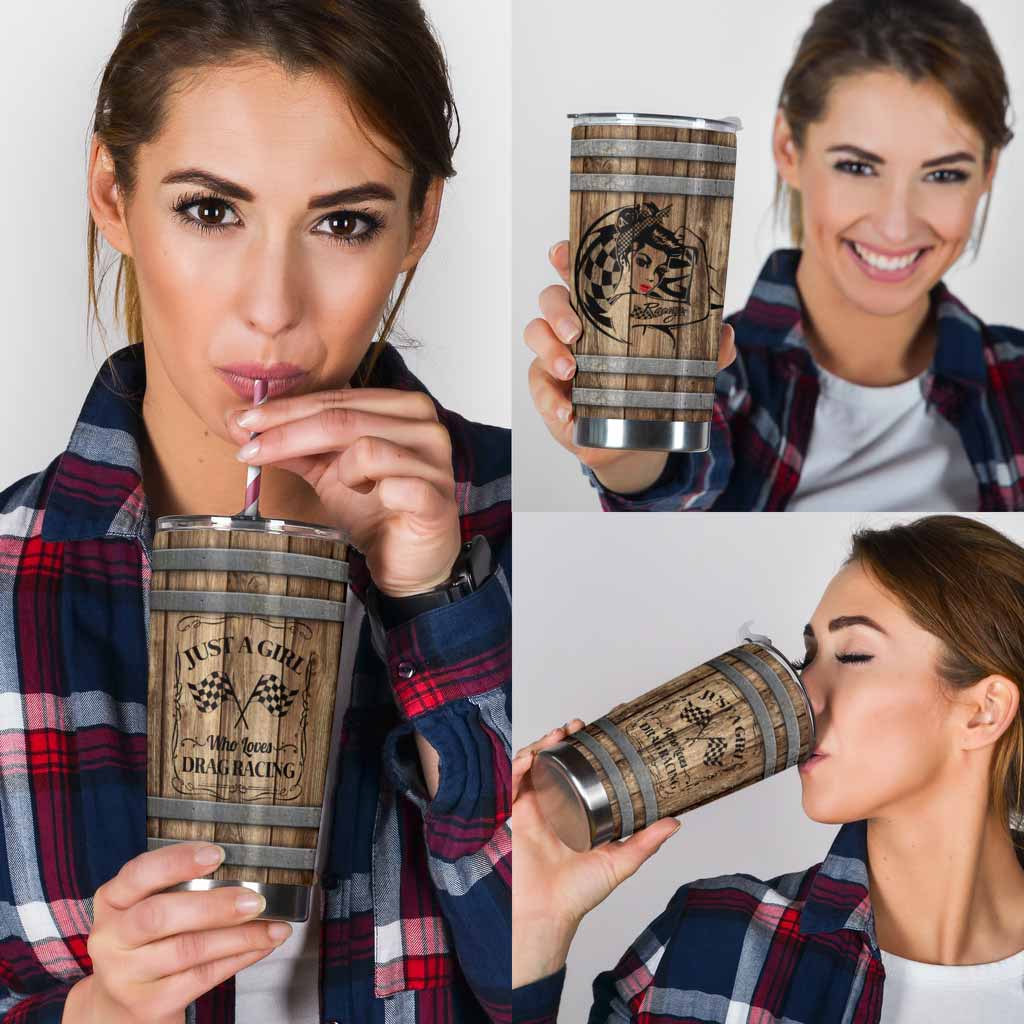 Love Racing Faux Wood Print Tumbler