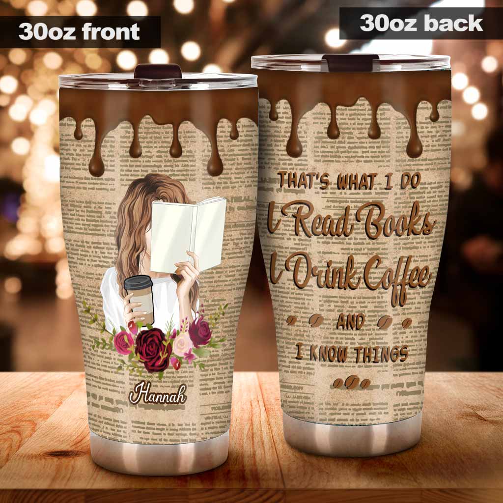 Voilà ce que je fais : je lis, je bois et je sais des choses - Gobelet isotherme personnalisé en forme de livre