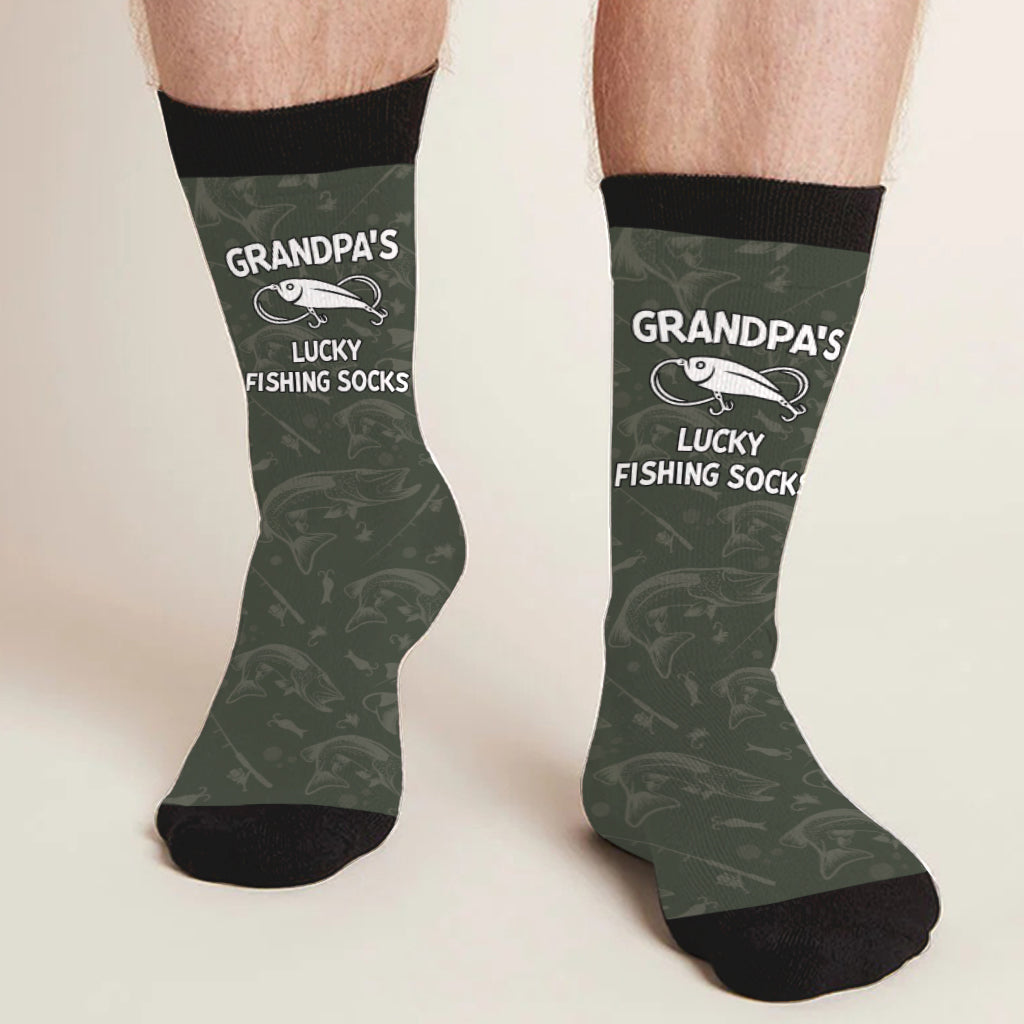 Lucky Fishing Socks - Gift for dad, uncle, aunt, grandma, grandpa, mom, son, daughter, brother, sister, granddaughter, grandson, husband, wife, boyfriend, girlfriend, friend, co-worker - Personalized Socks