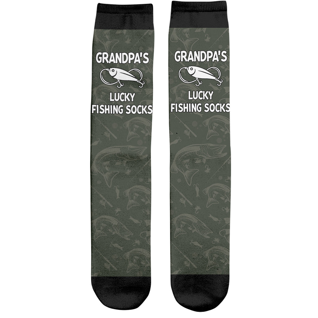 Lucky Fishing Socks - Gift for dad, uncle, aunt, grandma, grandpa, mom, son, daughter, brother, sister, granddaughter, grandson, husband, wife, boyfriend, girlfriend, friend, co-worker - Personalized Socks