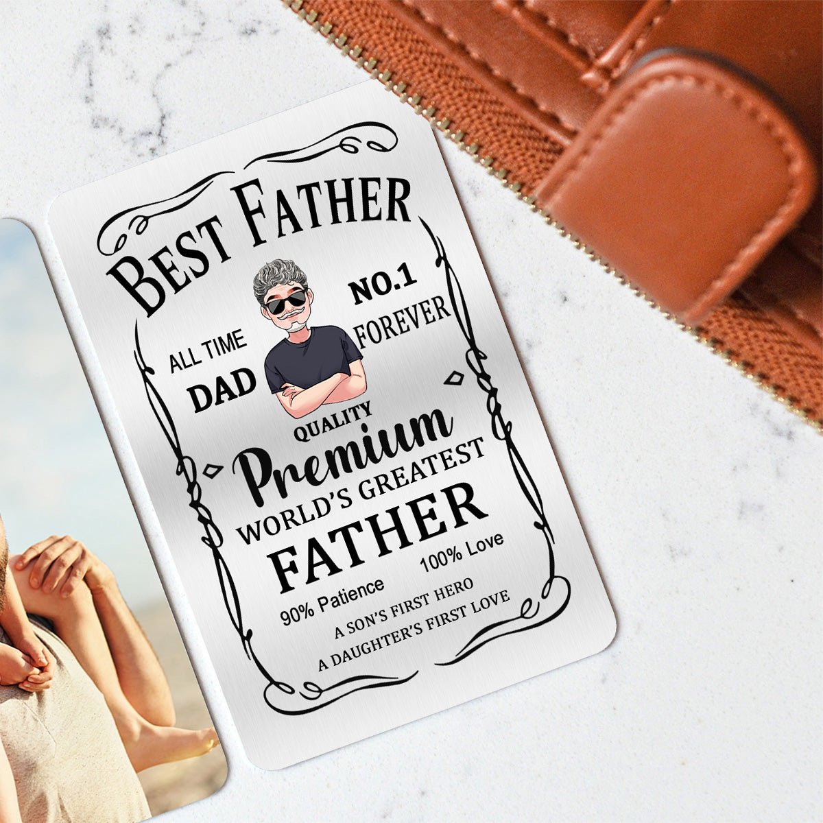Meilleur Père Premium - Cadeau pour papa, grand-père - Carte à insérer dans un portefeuille personnalisée