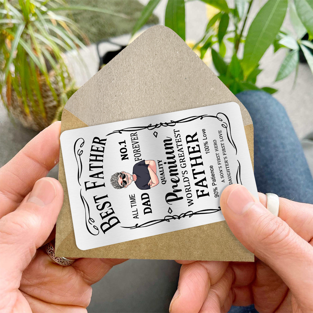 Meilleur Père Premium - Cadeau pour papa, grand-père - Carte à insérer dans un portefeuille personnalisée