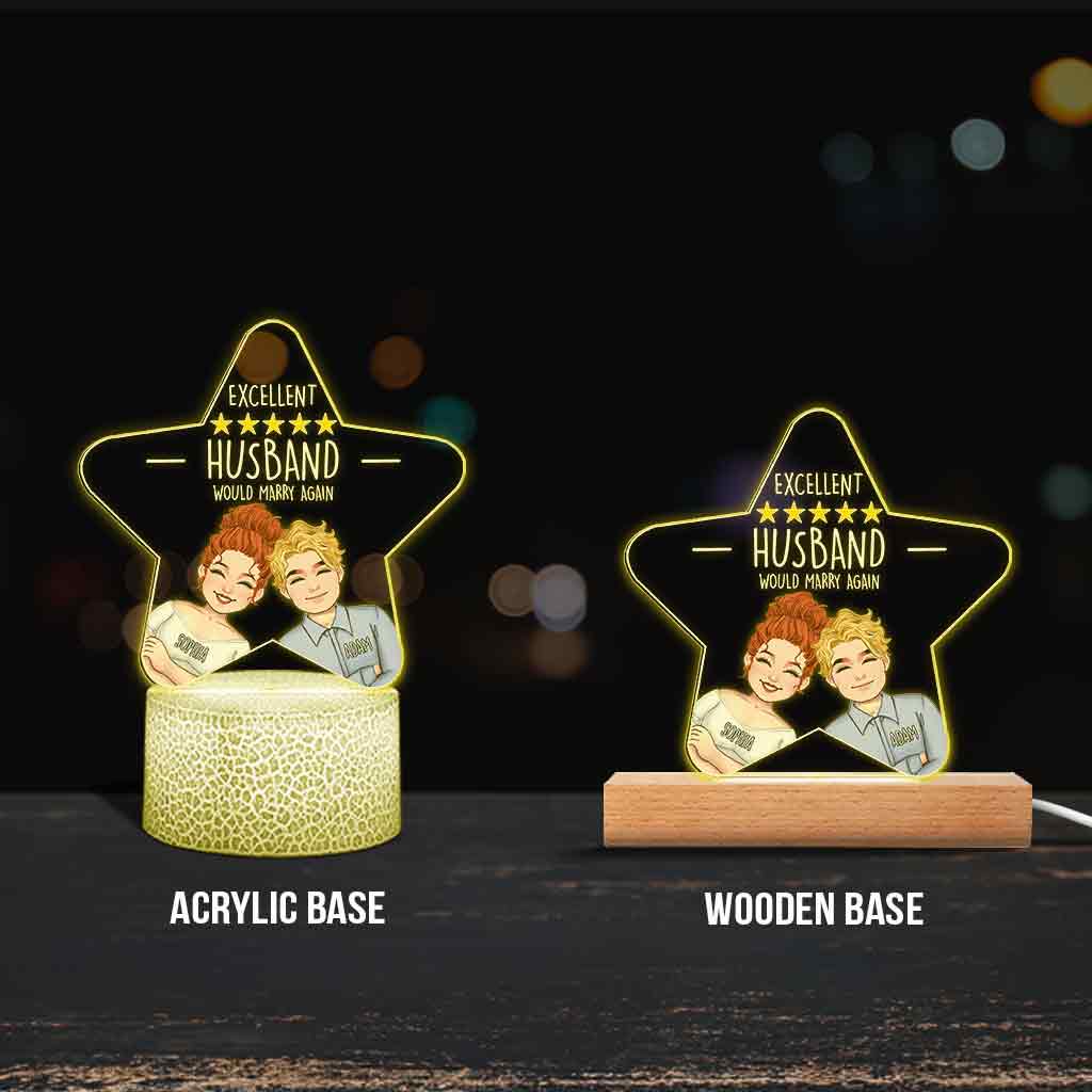 Socle lumineux personnalisé « Mari et Femme Excellent » (5 étoiles)