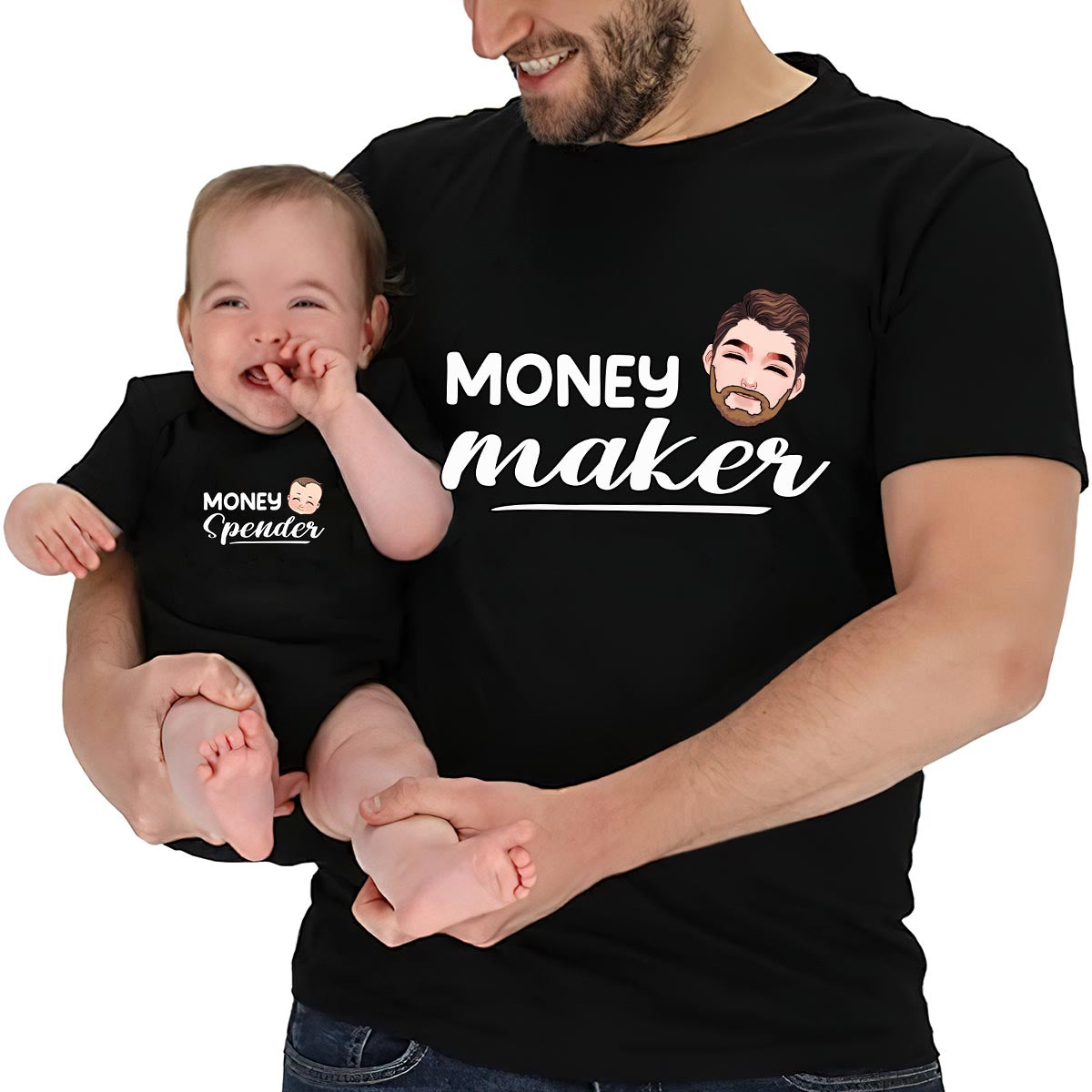 Gagner de l'argent, dépenser de l'argent - T-shirt personnalisé pour papa et body pour bébé