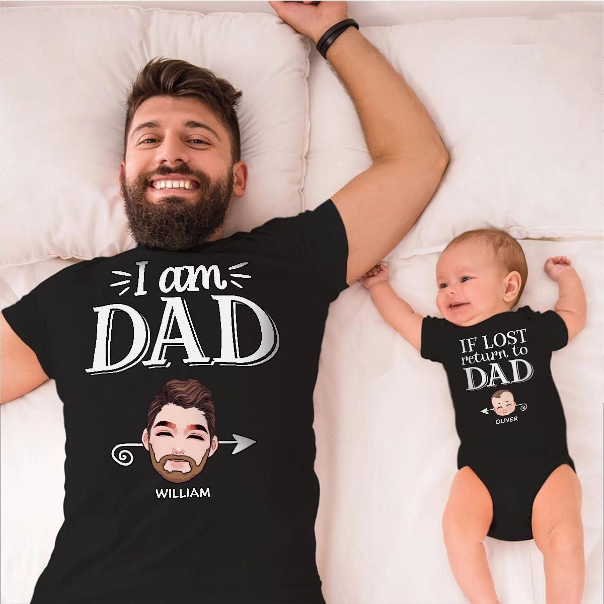 Si perdu, retournez à papa - T-shirt papa et body bébé personnalisés