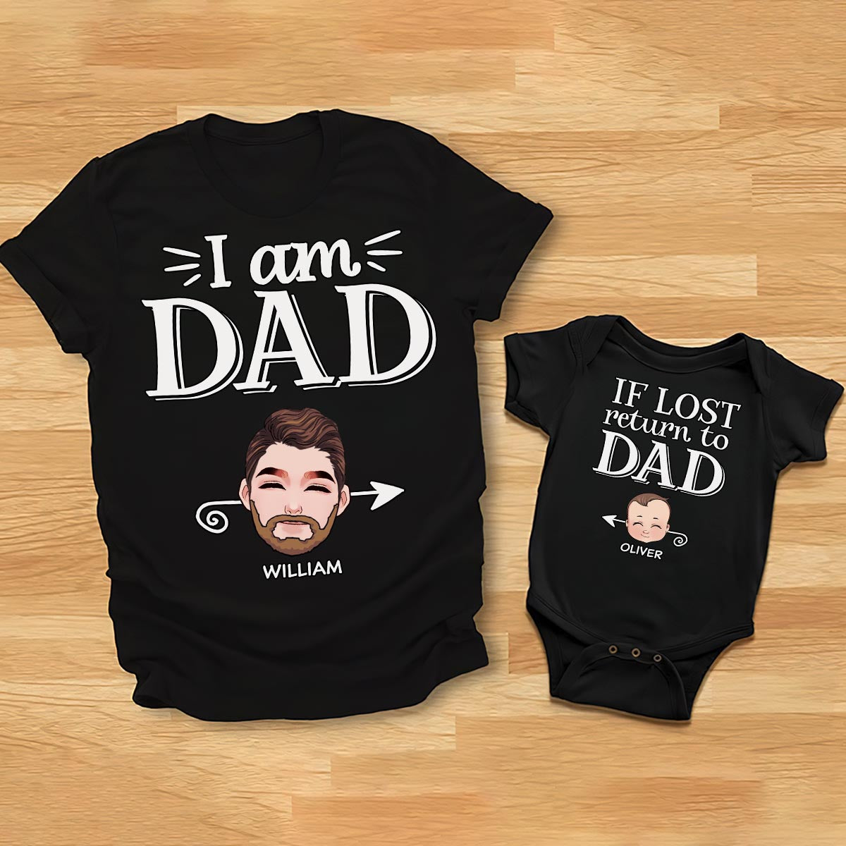 Si perdu, retournez à papa - T-shirt papa et body bébé personnalisés