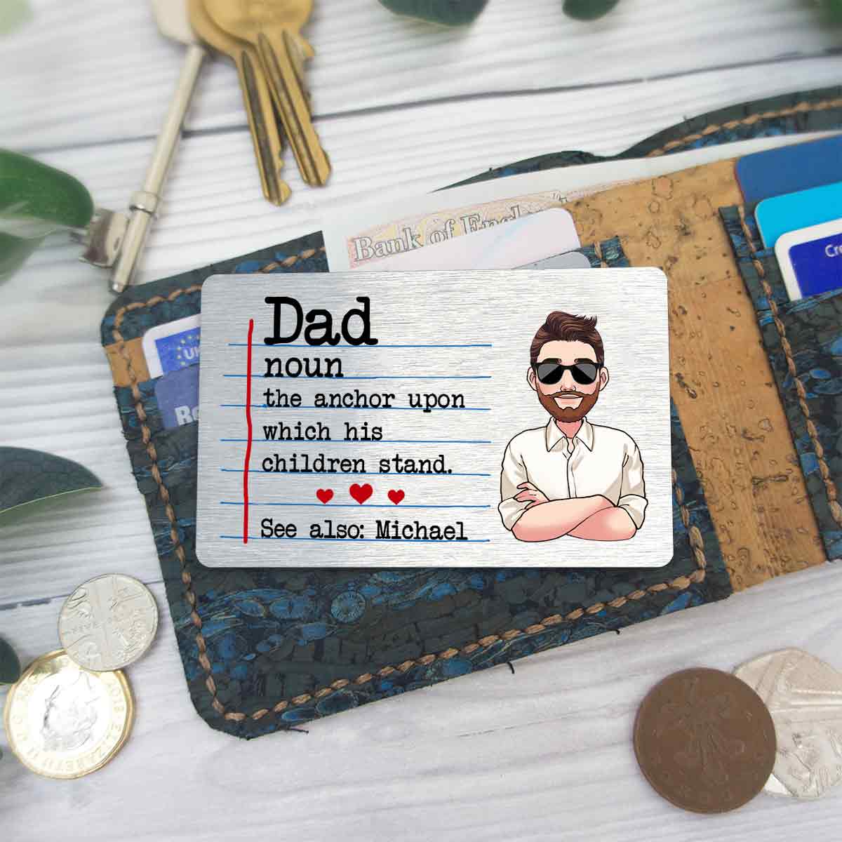 Définitions de papa - Carte personnalisée à insérer dans le portefeuille du père