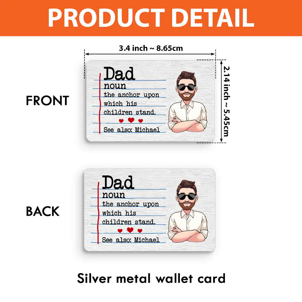 Définitions de papa - Carte personnalisée à insérer dans le portefeuille du père