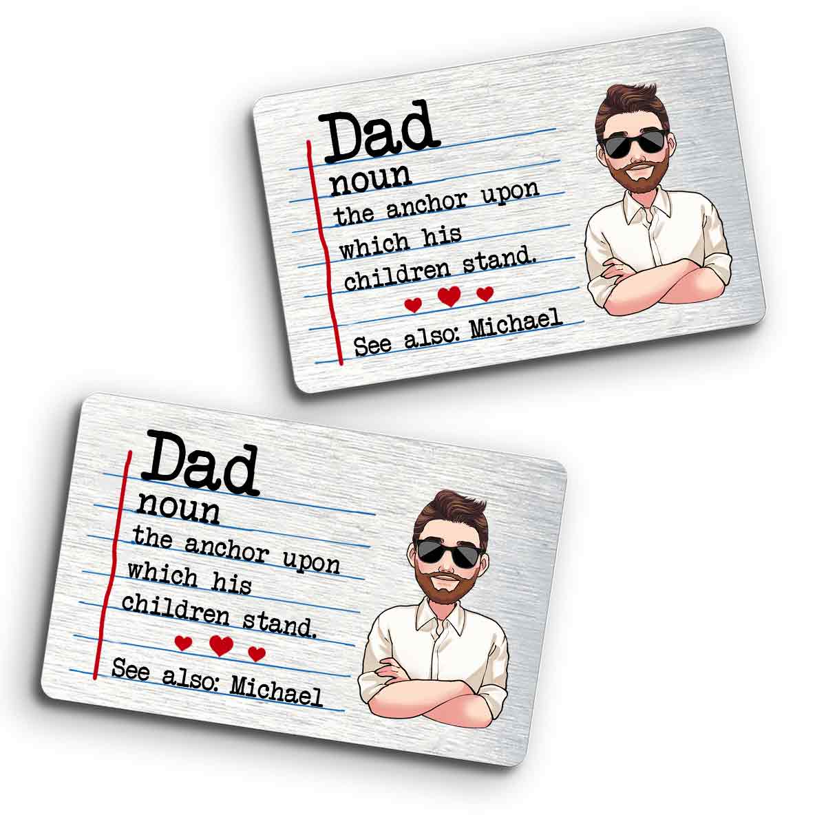 Définitions de papa - Carte personnalisée à insérer dans le portefeuille du père