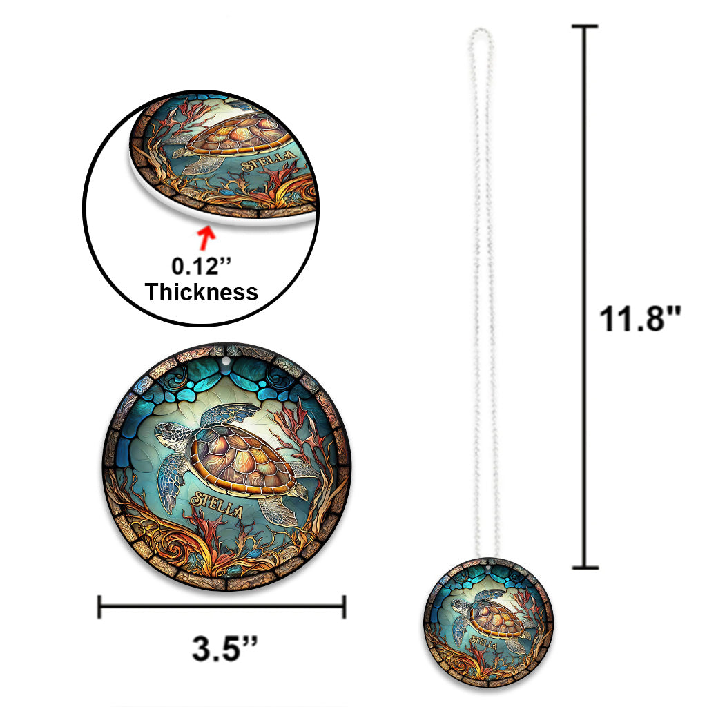 Tortue en vitrail - Ornement de voiture tortue personnalisé