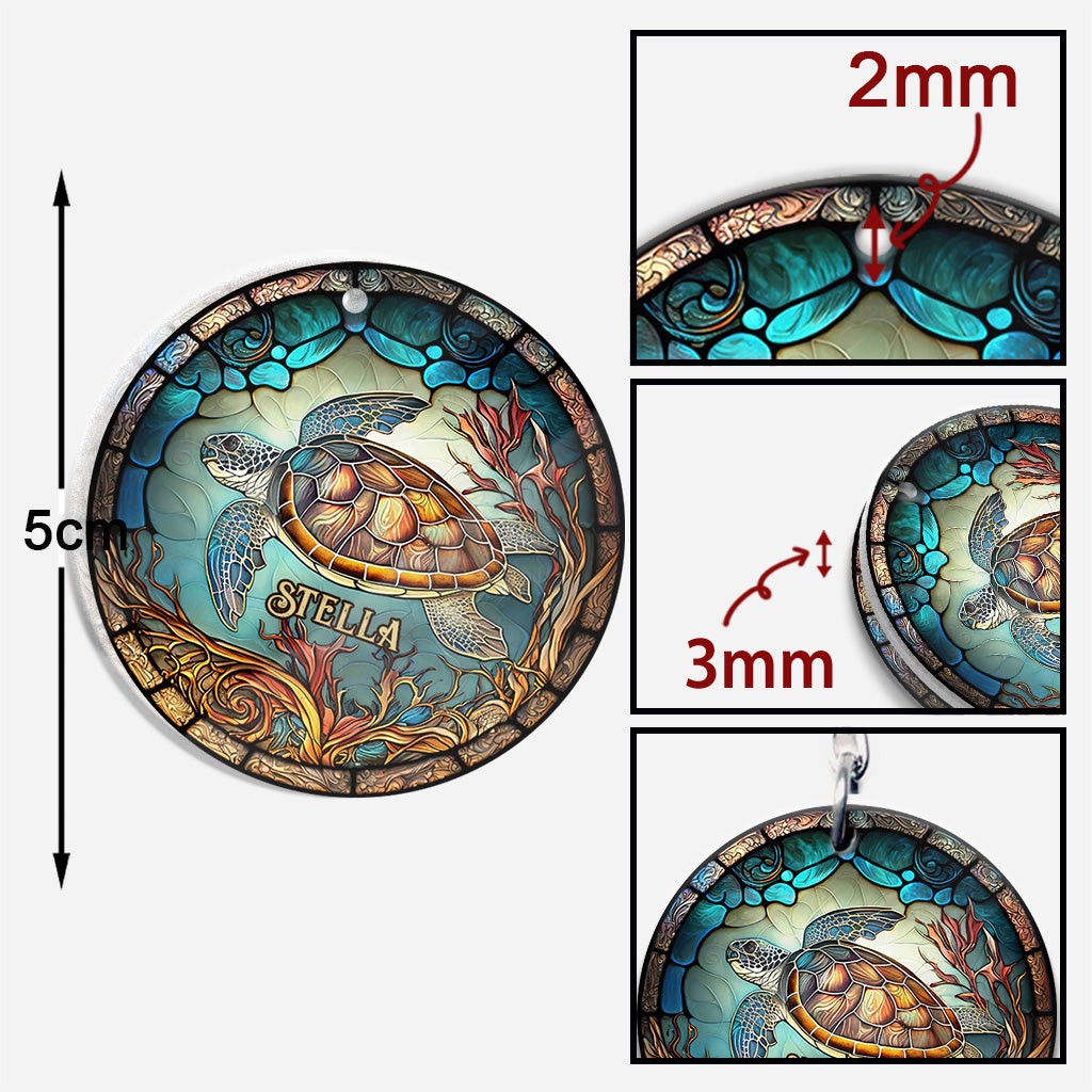 Porte-clés tortue en vitrail personnalisé (impression recto verso)
