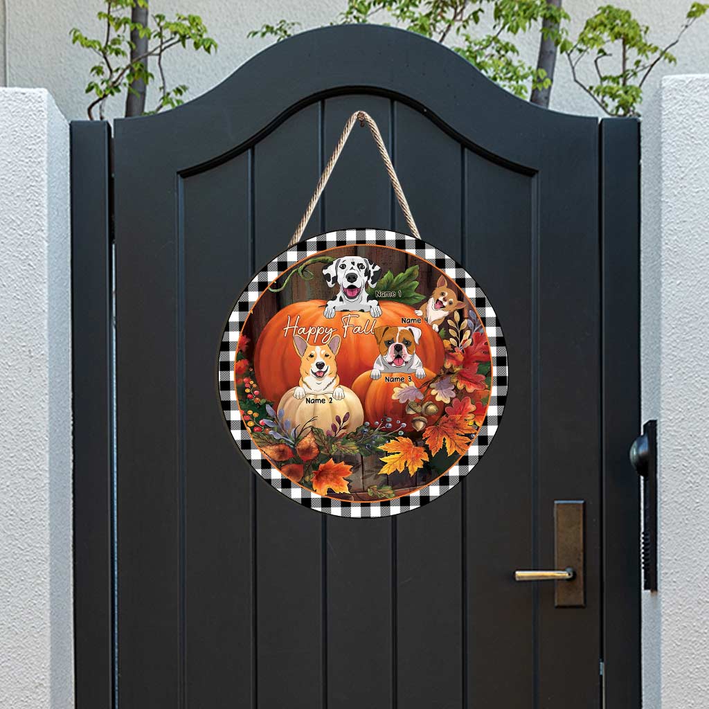 Joyeux automne ! Panneau rond en bois personnalisé pour chien d'automne