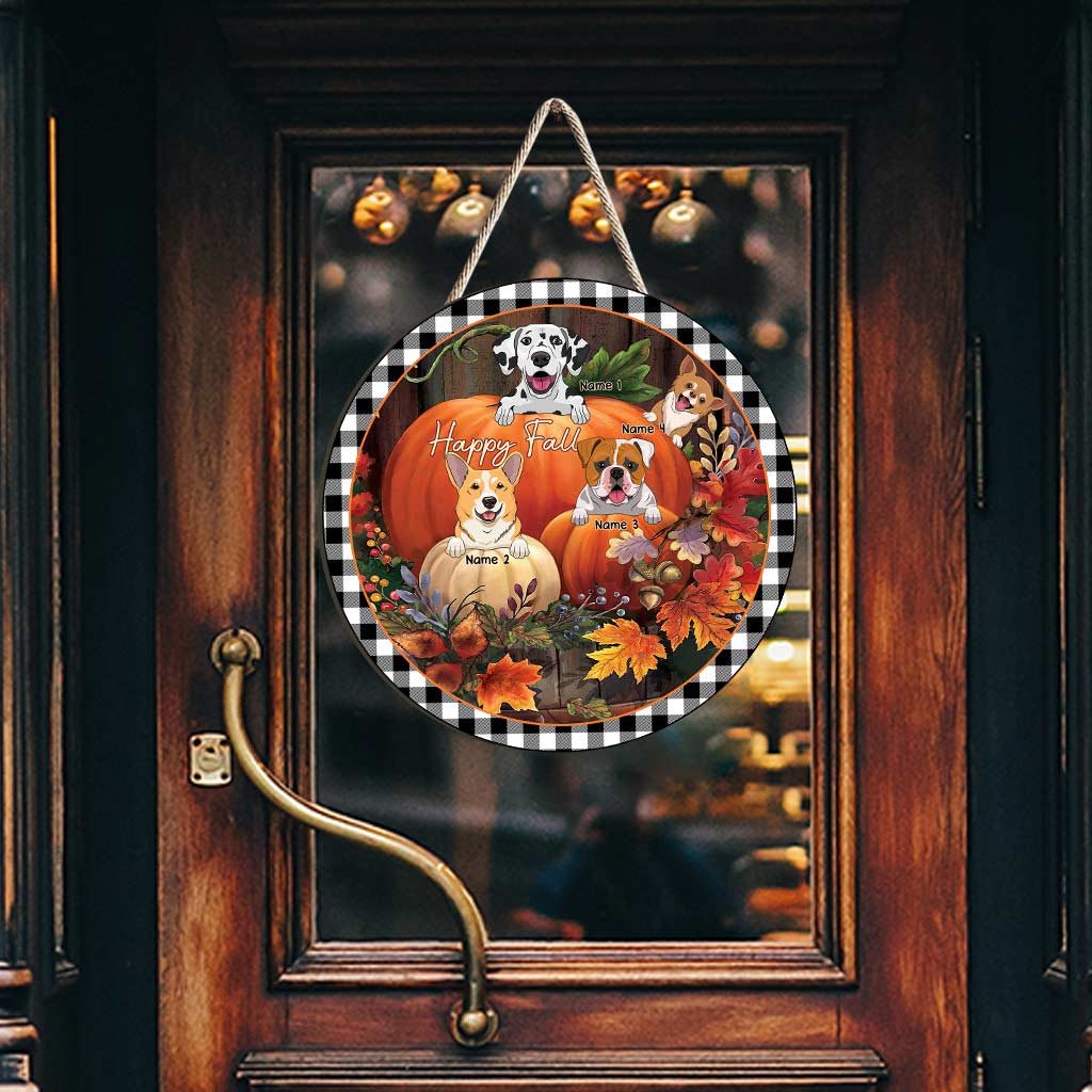 Joyeux automne ! Panneau rond en bois personnalisé pour chien d'automne