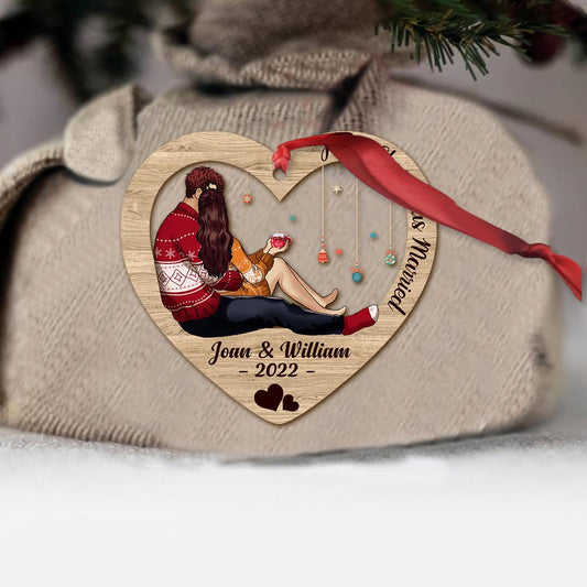 « On est chez soi là où on se sent bien » - Ornement de Noël personnalisé pour couple, composé de plusieurs couches