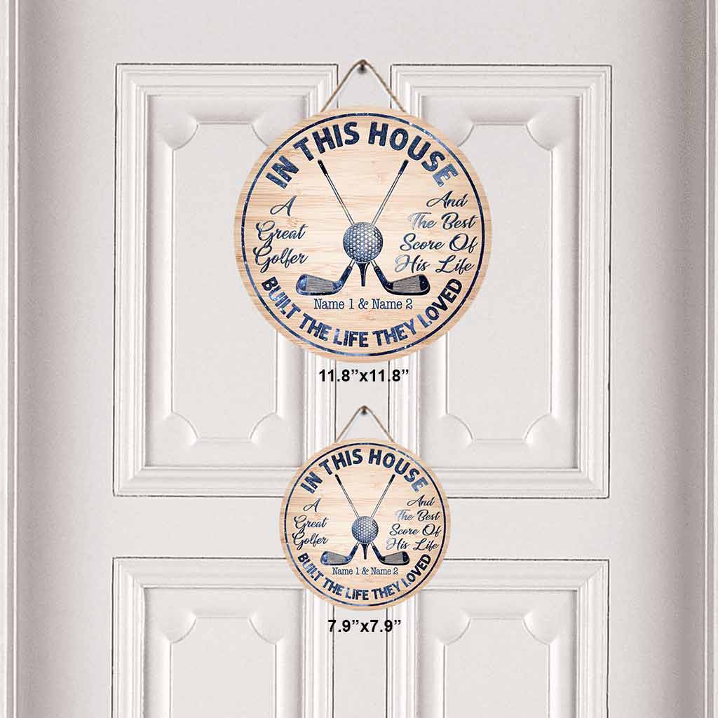 Dans cette maison - Panneau en bois personnalisé pour une partie de golf en couple