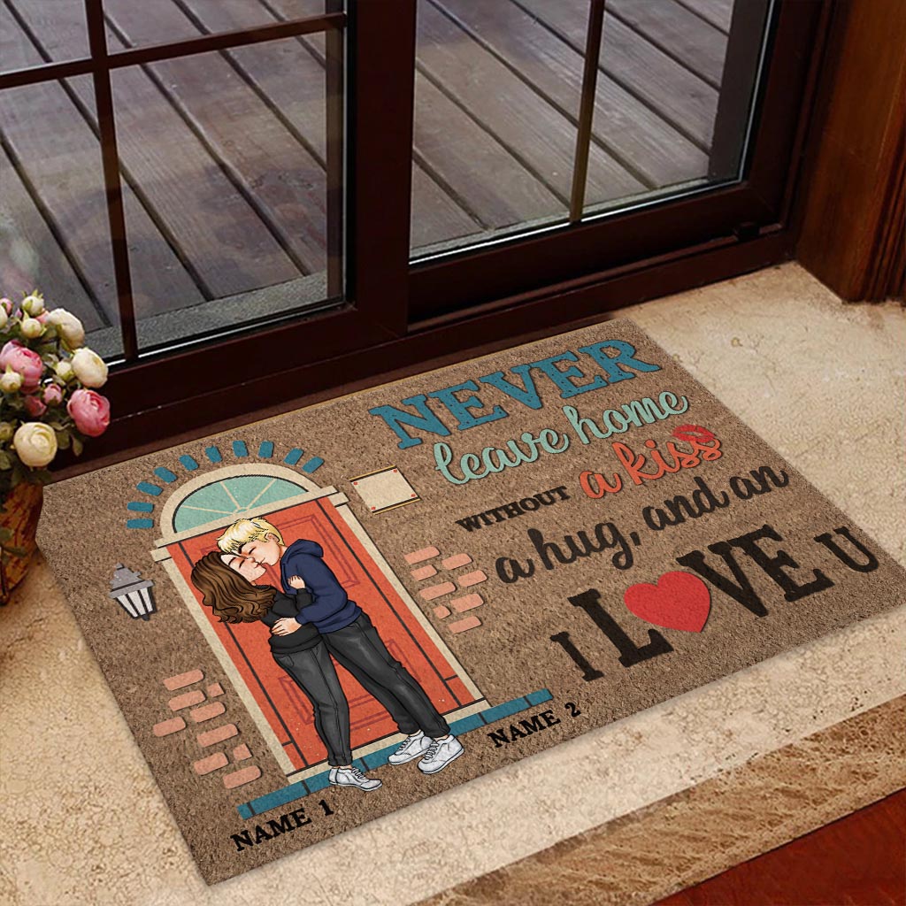 Never Leave Home Without A Kiss - Personalized Couple Doormat