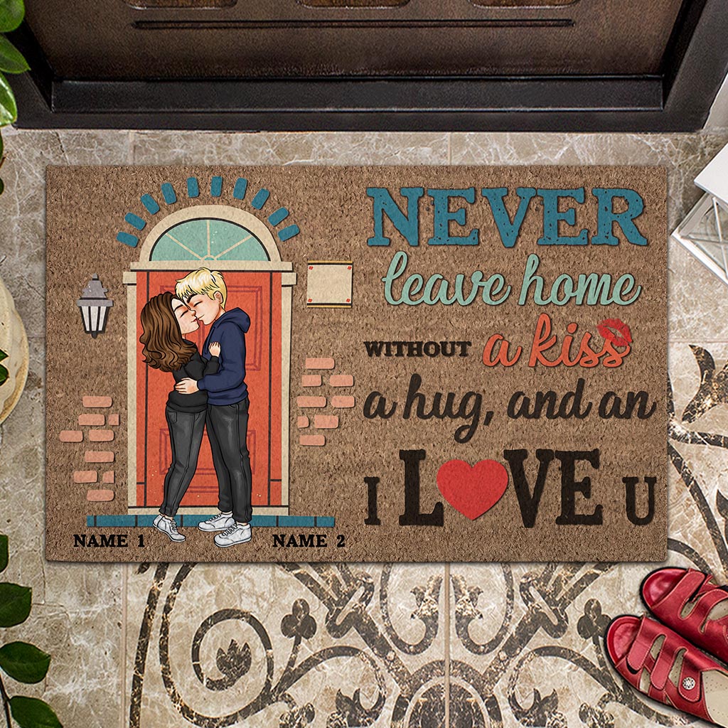 Never Leave Home Without A Kiss - Personalized Couple Doormat