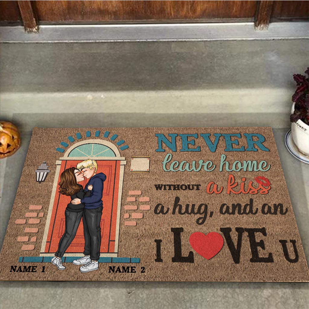 Never Leave Home Without A Kiss - Personalized Couple Doormat