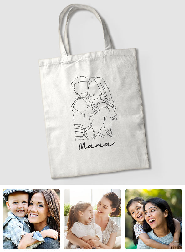 Sac fourre-tout brodé personnalisé avec photo au trait - Sac fourre-tout brodé personnalisé pour maman