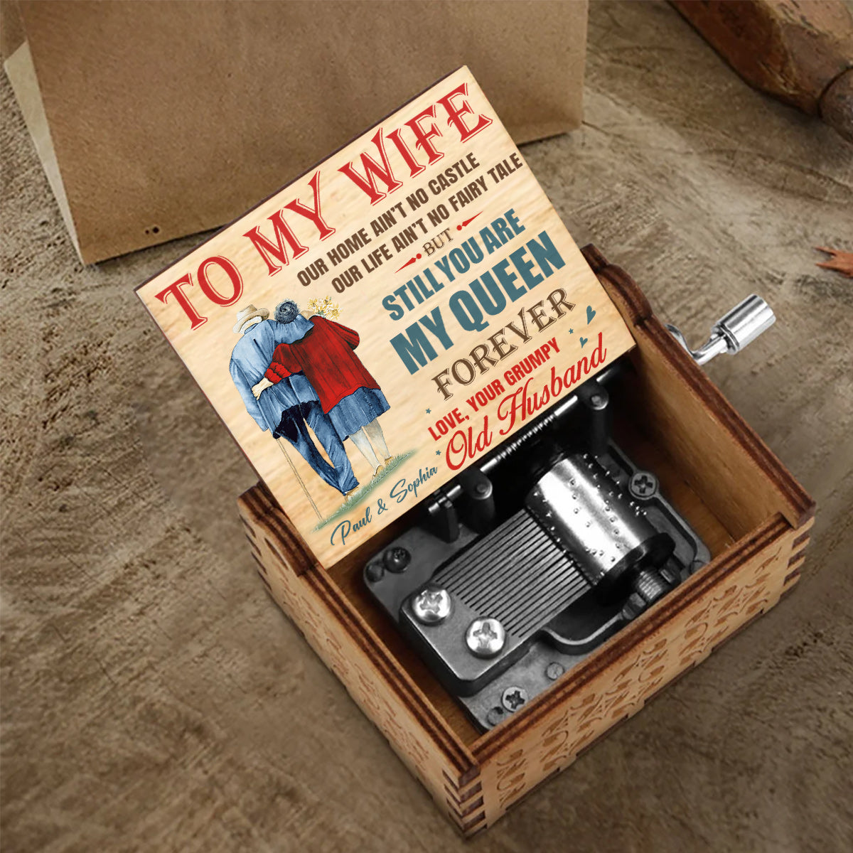 Tu es ma reine pour toujours - Boîte à musique à manivelle personnalisée pour couple
