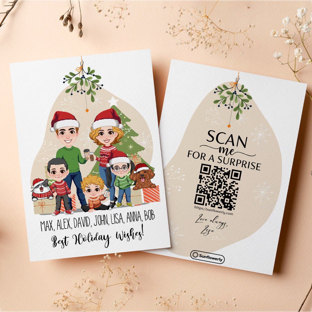 Meilleurs vœux pour les fêtes - Portrait de Noël - Carte de vœux personnalisée avec QR code