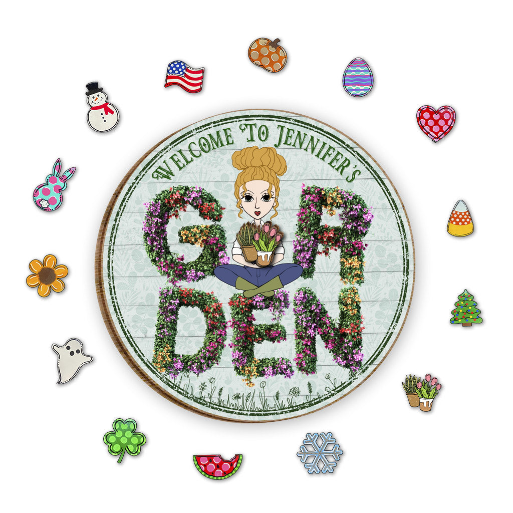 Bienvenue dans mon jardin - Panneau en bois saisonnier personnalisable pour le jardinage