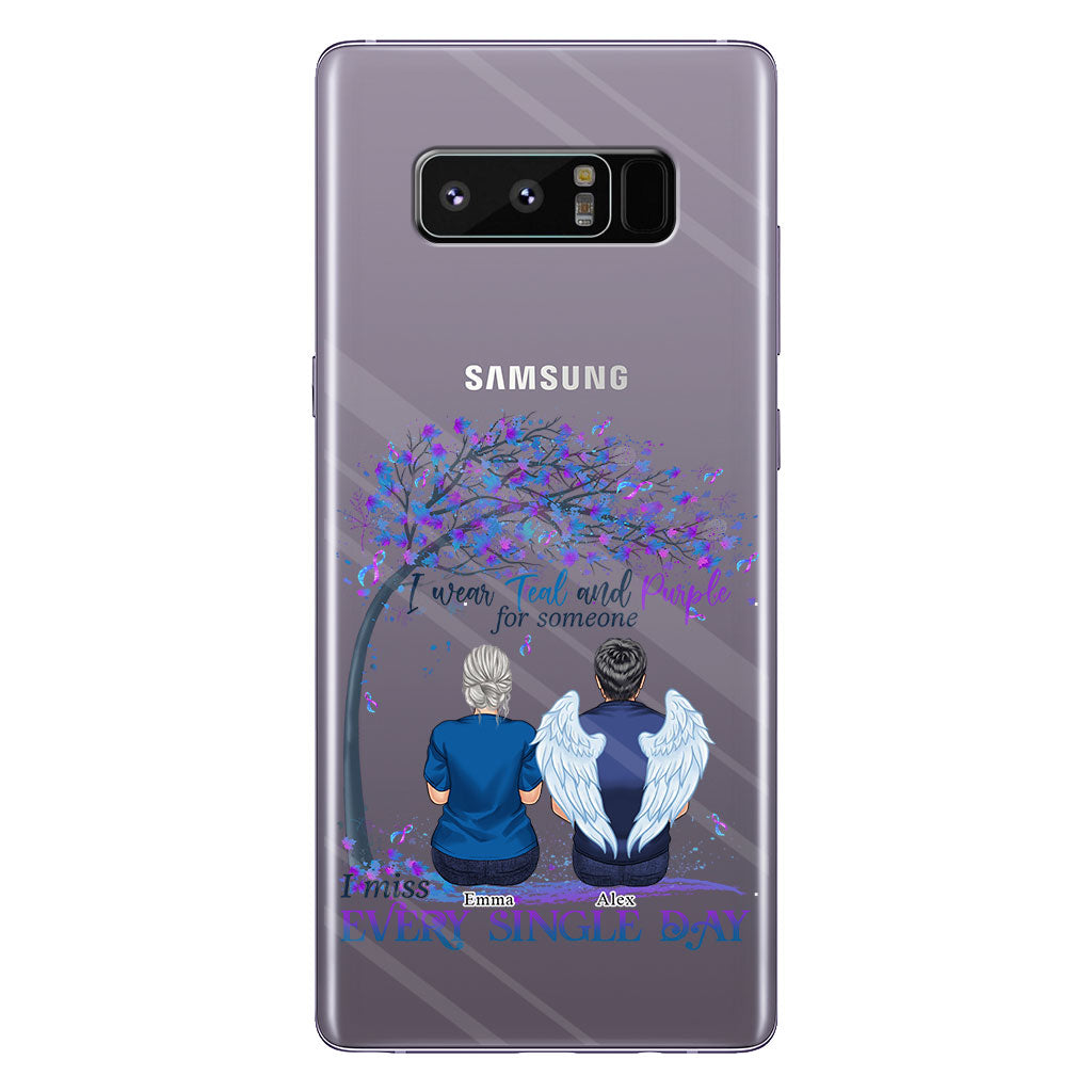 Je porte du turquoise et du violet - Coque de téléphone transparente personnalisée pour la prévention du suicide