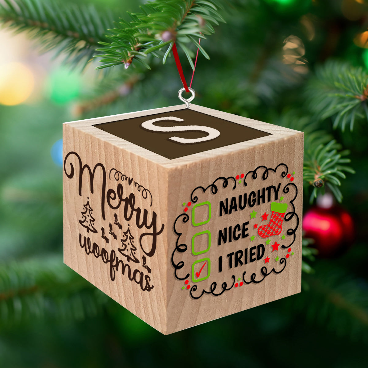 Joyeux Noël Miaou ! Ornement de Noël en forme de bloc - Cadeau pour les amoureux des chiens et des chats - Ornement en forme de bloc personnalisé