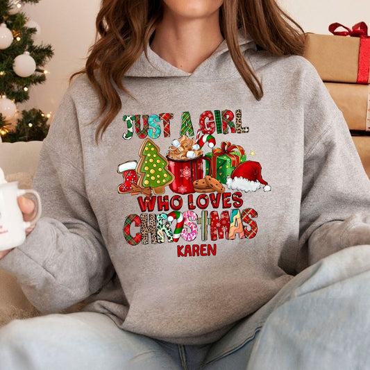 Juste une fille qui aime Noël - T-shirt et sweat à capuche de Noël personnalisés