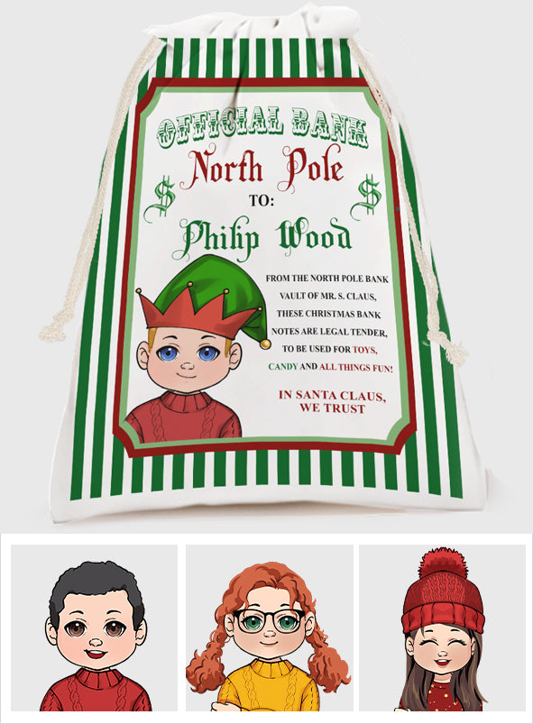 Banque officielle du Pôle Nord - Sac fourre-tout à cordon personnalisé pour petit-fils