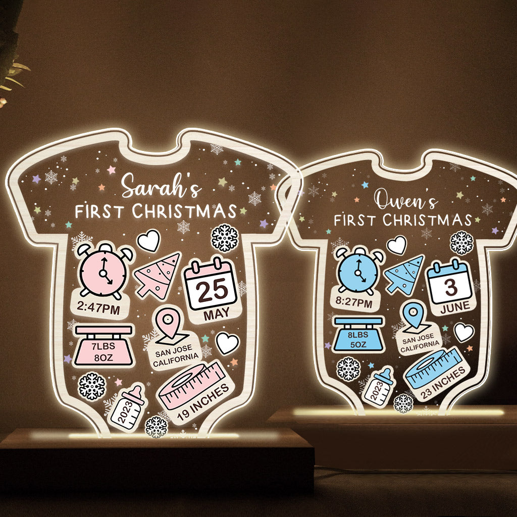 Statistiques de naissance de Babt - Premier Noël - Cadeau pour nouveau-né, fils, fille, petite-fille, petit-fils - Plaque lumineuse personnalisée