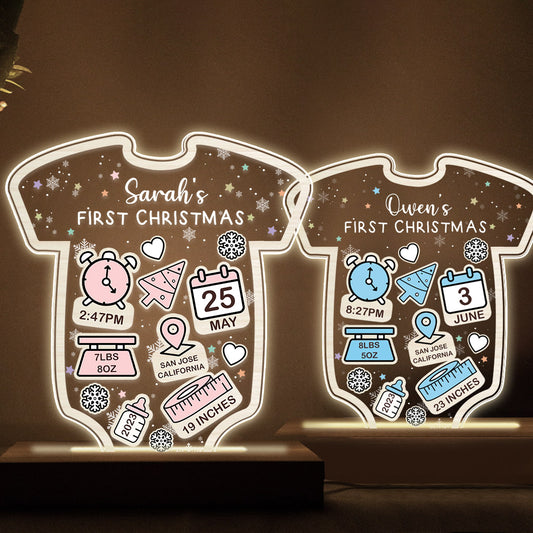 Statistiques de naissance de Babt - Premier Noël - Cadeau pour nouveau-né, fils, fille, petite-fille, petit-fils - Plaque lumineuse personnalisée