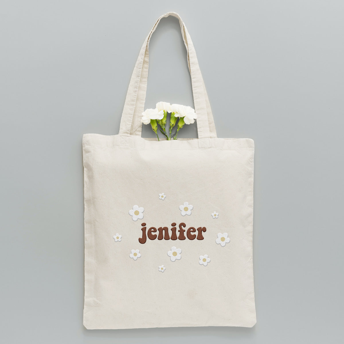 Sac fourre-tout brodé personnalisé avec nom et fleur - Sac fourre-tout brodé personnalisé pour frère/sœur