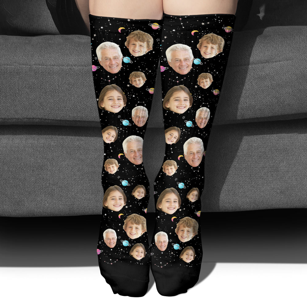 Chaussettes personnalisées pour grand-père - Visage personnalisé Galaxy