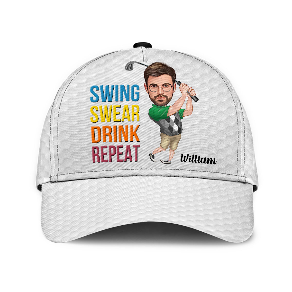 Casquette de golf classique personnalisée « Swing Swear Drink Repeat »